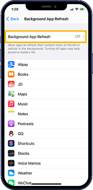 iOS 17 Battery Drain Fix 8 - Turn Off Background App Refresh