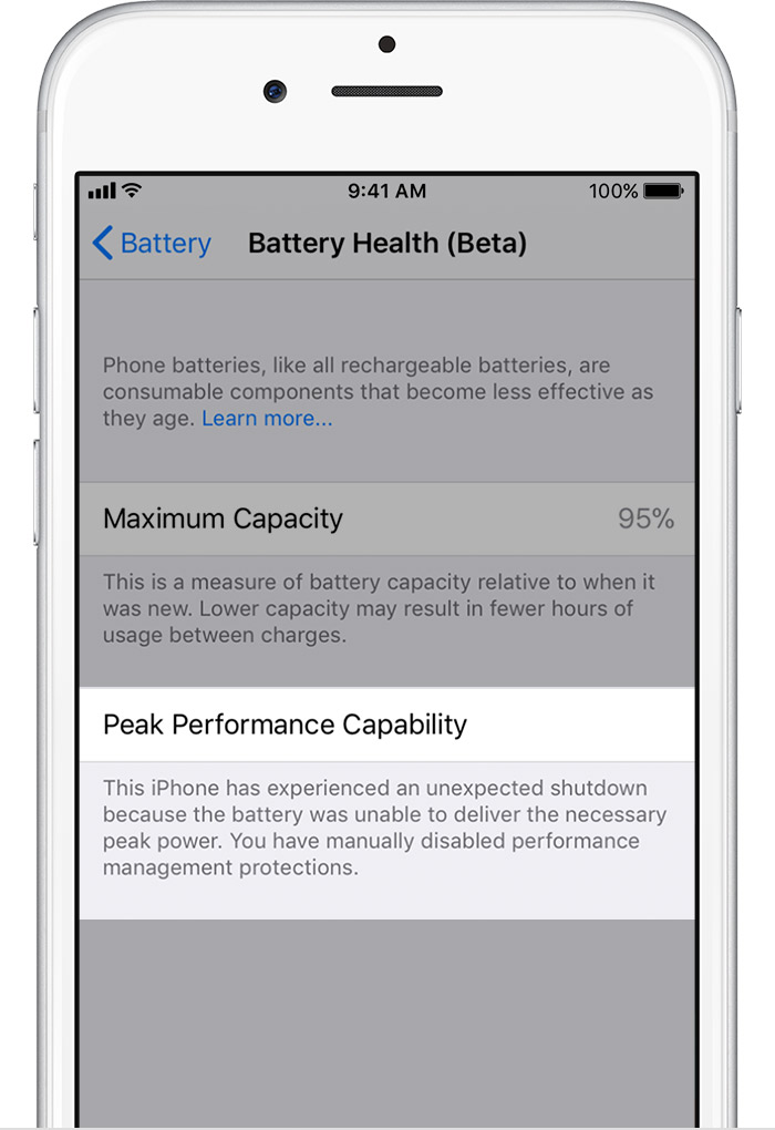 iPhone 6 / iPhone 6s Battery Performance management turned off