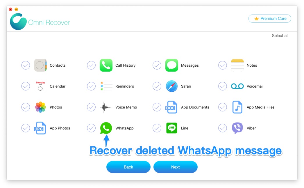How To Recover Deleted WhatsApp Messages on iPhone with Omni Recover Step 3