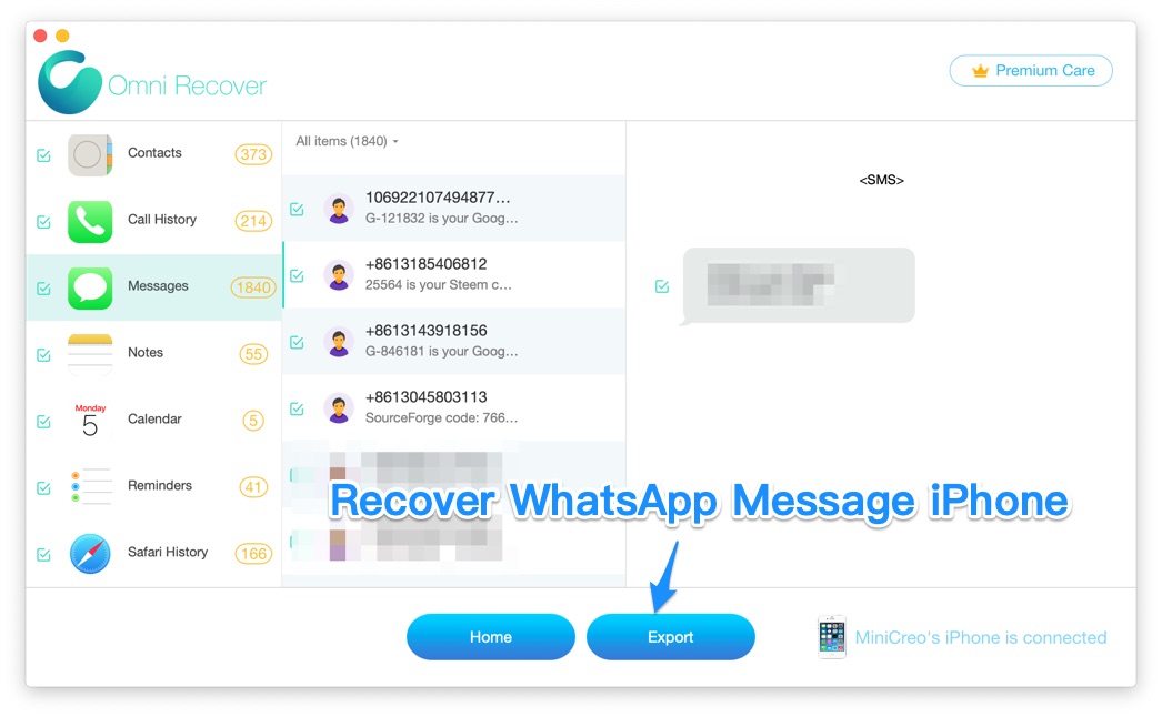 How To Recover Deleted WhatsApp Messages on iPhone with Omni Recover Step 4