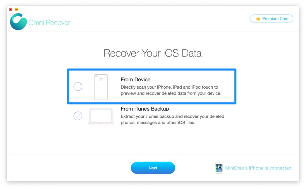 How To Retrieve My Deleted iMessages on iPhone with Omni Recover Step 1
