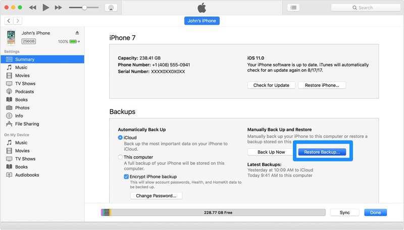Recover Deleted Contacts on iPhone from iTunes Backup Step 2