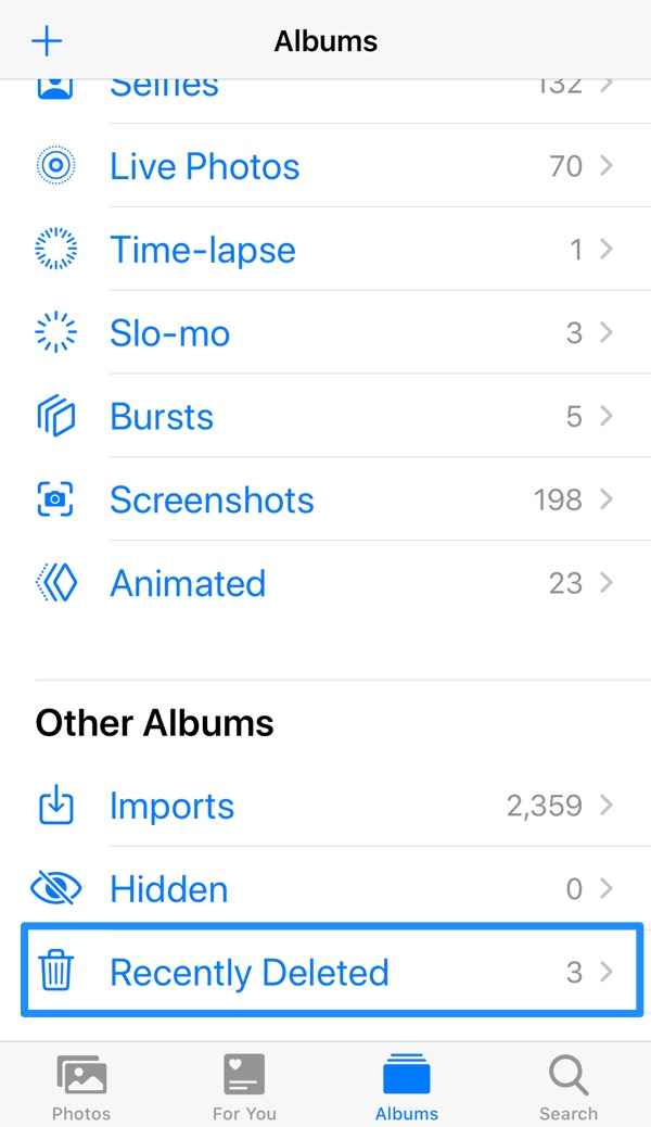 Recover Permanently Deleted Photos on iPhone Deleted Album Step 1