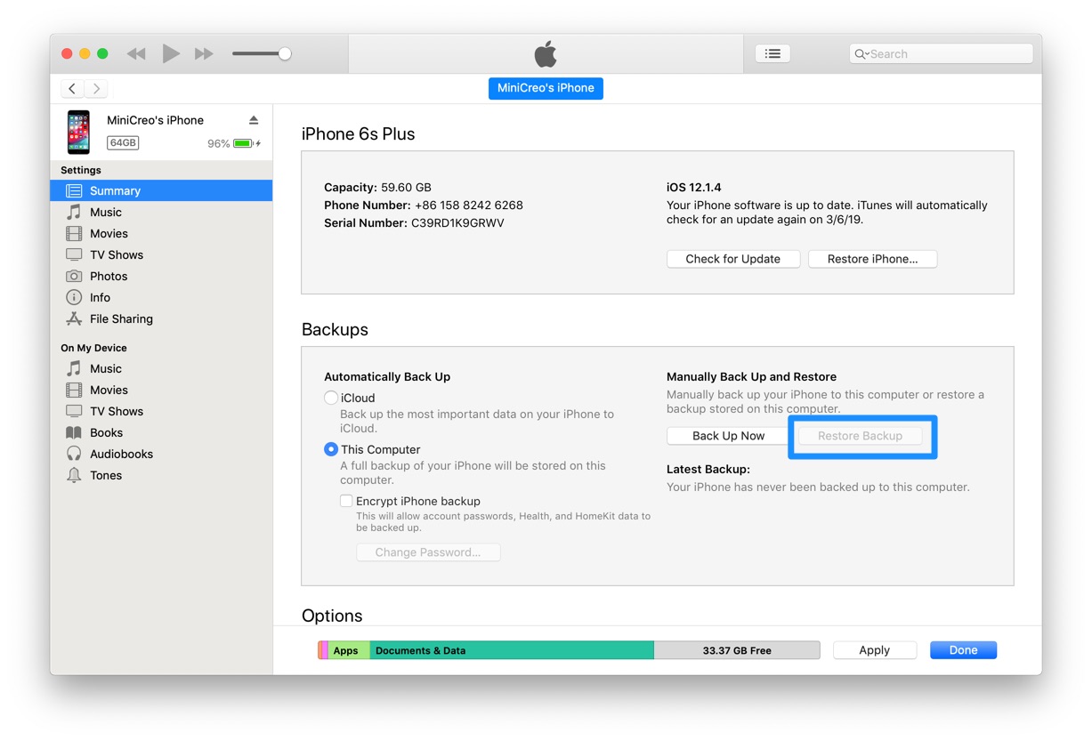 Recover Deleted Text Messages on iPhone with iTunes Backup Step 2