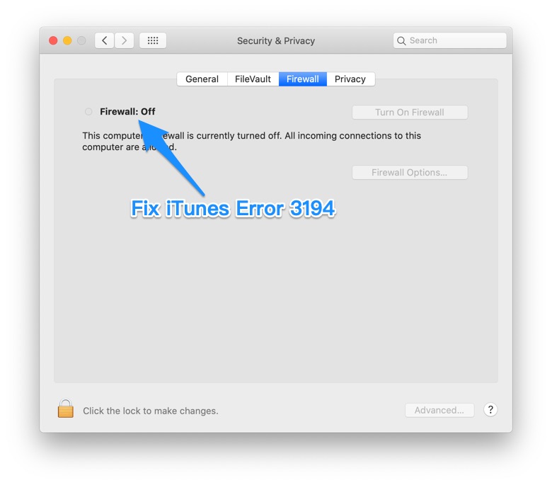 Turn Off Firewall To Fix iPhone/iTunes Error 3194