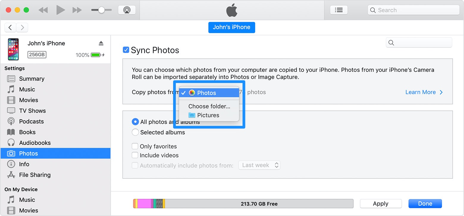 Transfer Photos from iPhone to iPhone 12 with iTunes Step 2